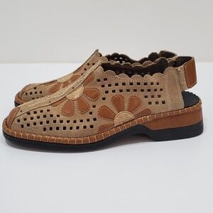 RIEKER Antistress Brown Tan Suede Leather Floral Comfort Walking Shoe EU Size 37